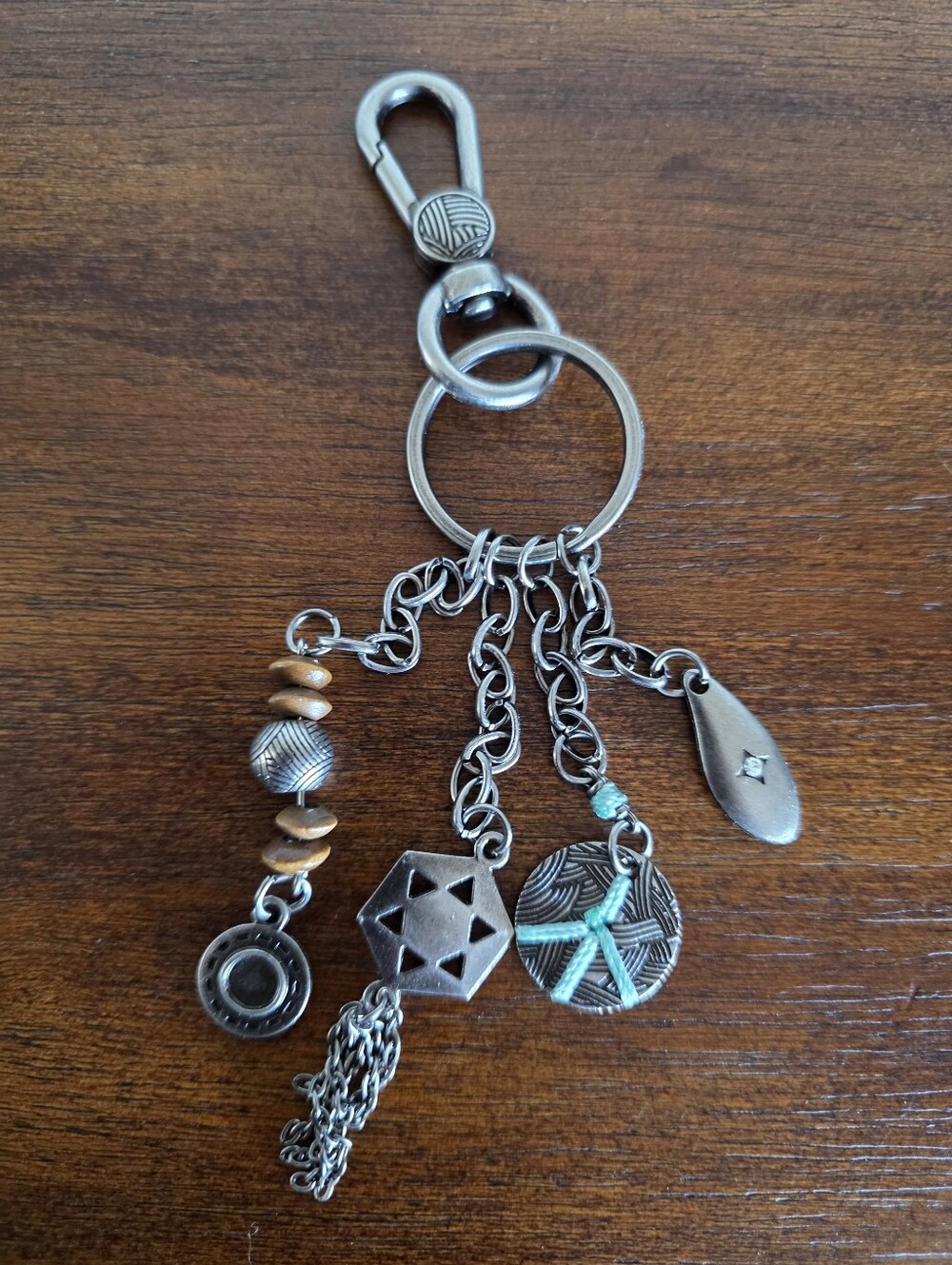 Vintage The Sak Boho Keychain Peace Sign Star Beaded Four Charms Purse Charm